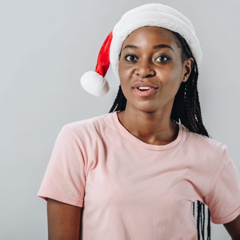 Woman with Santa hat