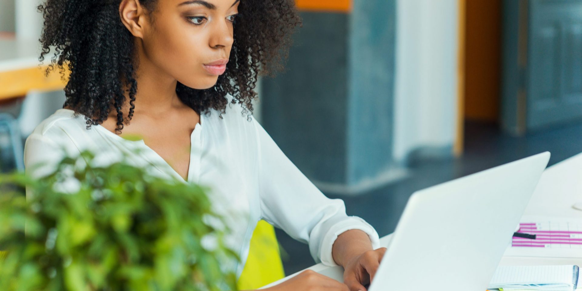 Focused woman on the computer