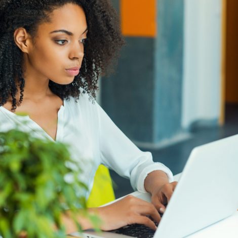 Focused woman on the computer