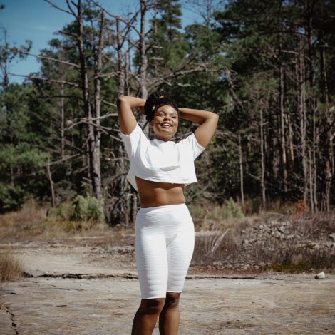 Active shot of woman in the forest