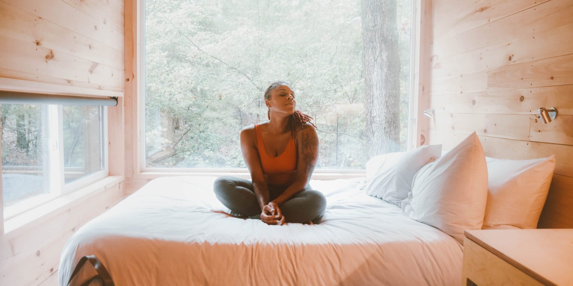 Woman at Getaway cabin