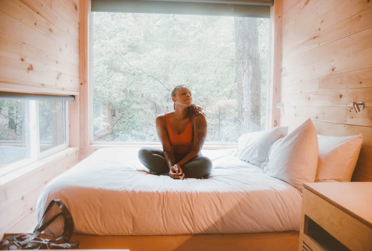 Woman at Getaway cabin