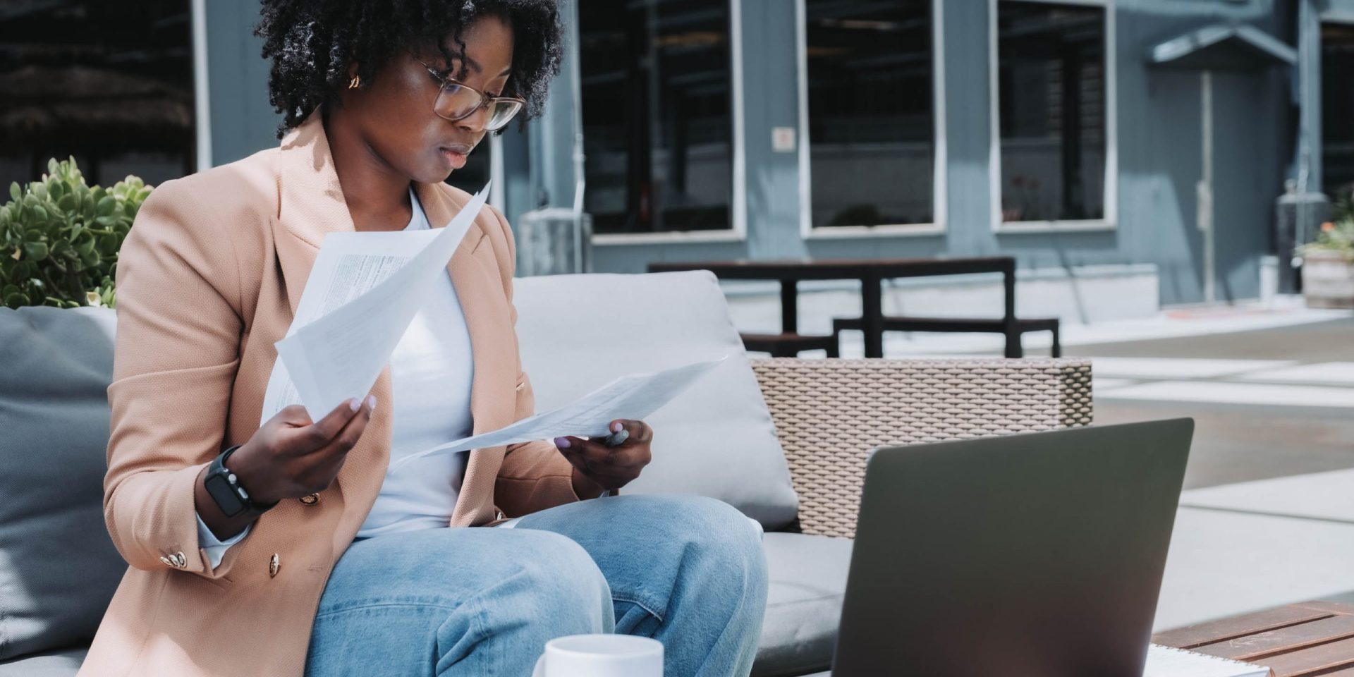 Business woman managing papers