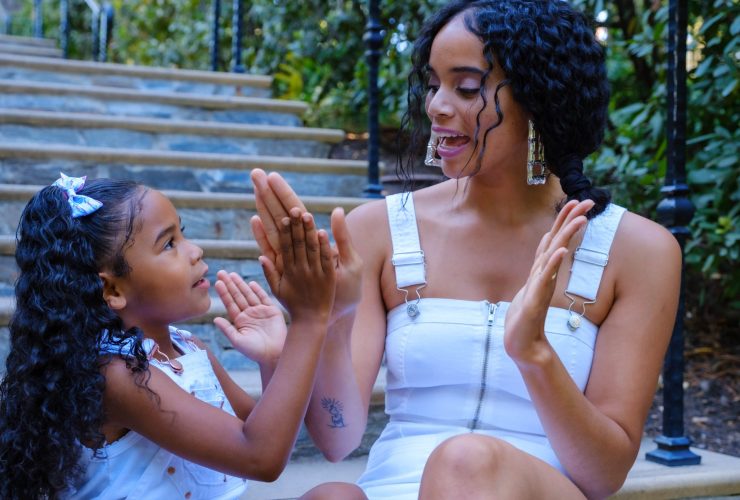 Mother and daughter playing